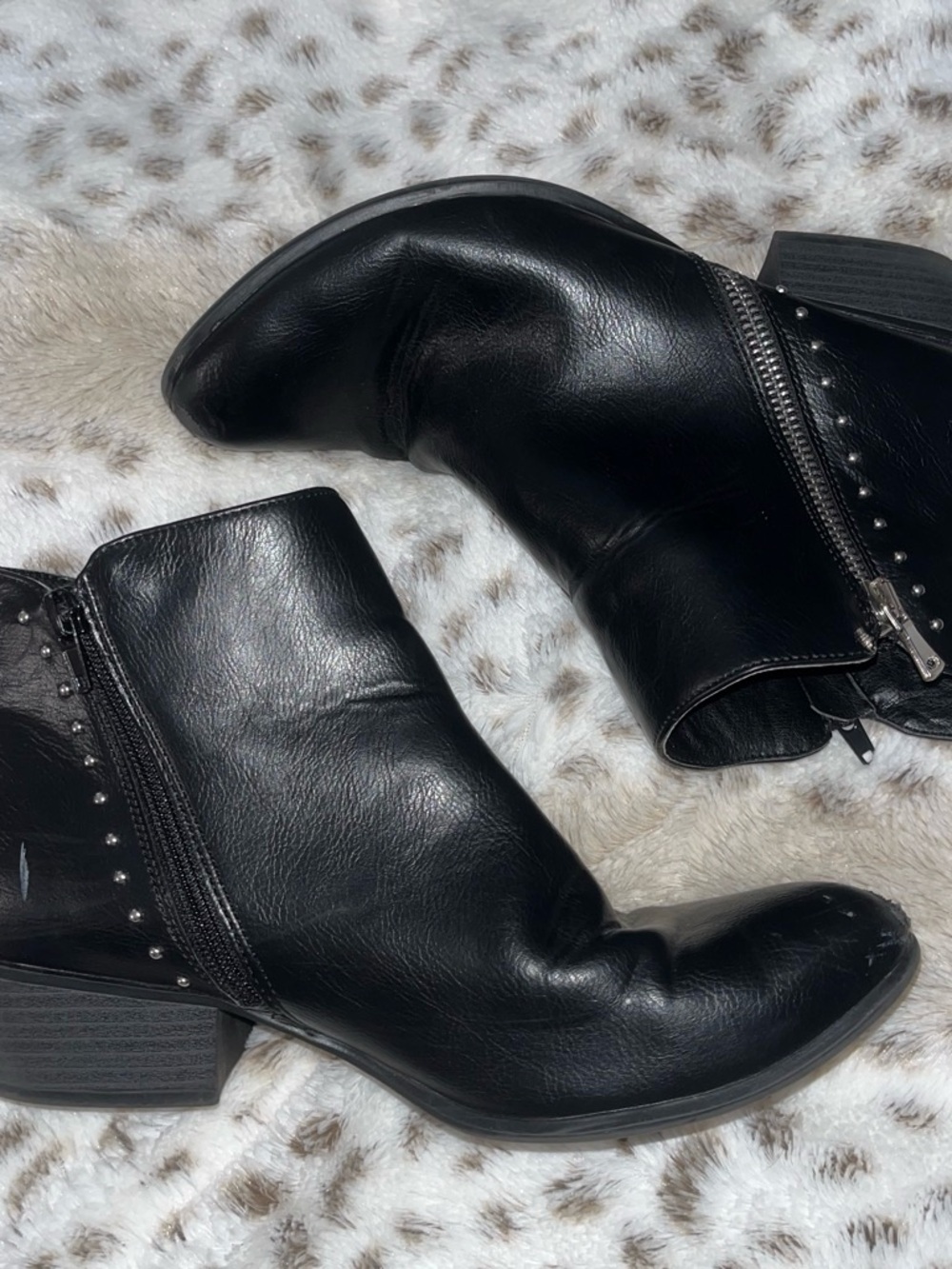 Esprit Black Leather Studded Ankle Booties